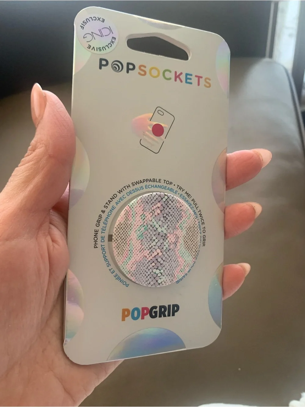 PopSocket PopGrip Sequin Phone Grip in Iridescent Pink and Blue